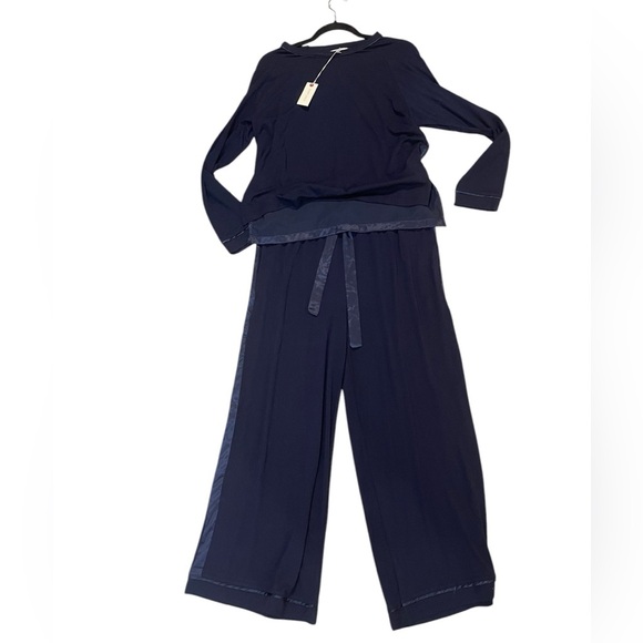 Mersea satin and knit navy blue pajama set moon dancer new with tags - Picture 1 of 16
